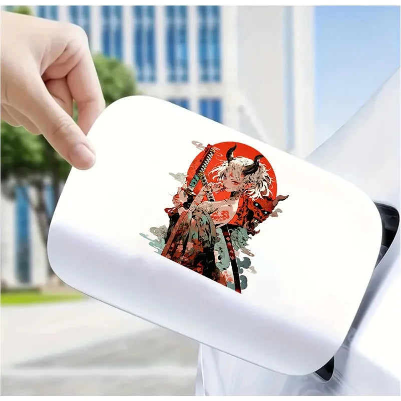 1Pc Japanese Demon Samurai Anime Girl Vinyl Sticker, Waterproof Decal For Car Motorcycle Laptop Window Decor, Holiday Gift