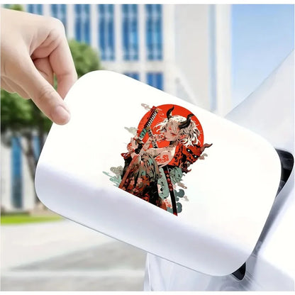 1Pc Japanese Demon Samurai Anime Girl Vinyl Sticker, Waterproof Decal For Car Motorcycle Laptop Window Decor, Holiday Gift