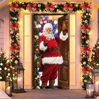 Christmas Humorous Santa Claus And Elk Door Banner Party Decorations Indoor Outdoor Veranda Door Cover Supplies Festive Gifts