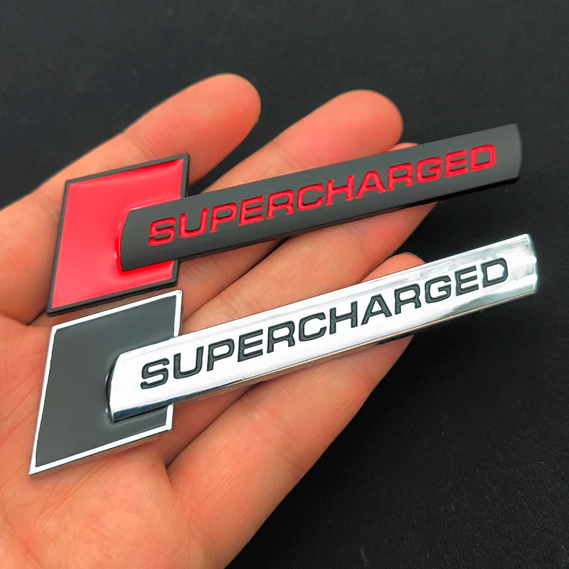 3D Metal Supercharged Logo Car Stickers Rear Trunk Fender Emblem Badge Decal For Audi A3 A4 A5 A6 A7 A8 Q3 Q5 Q7 Q8 Accessories