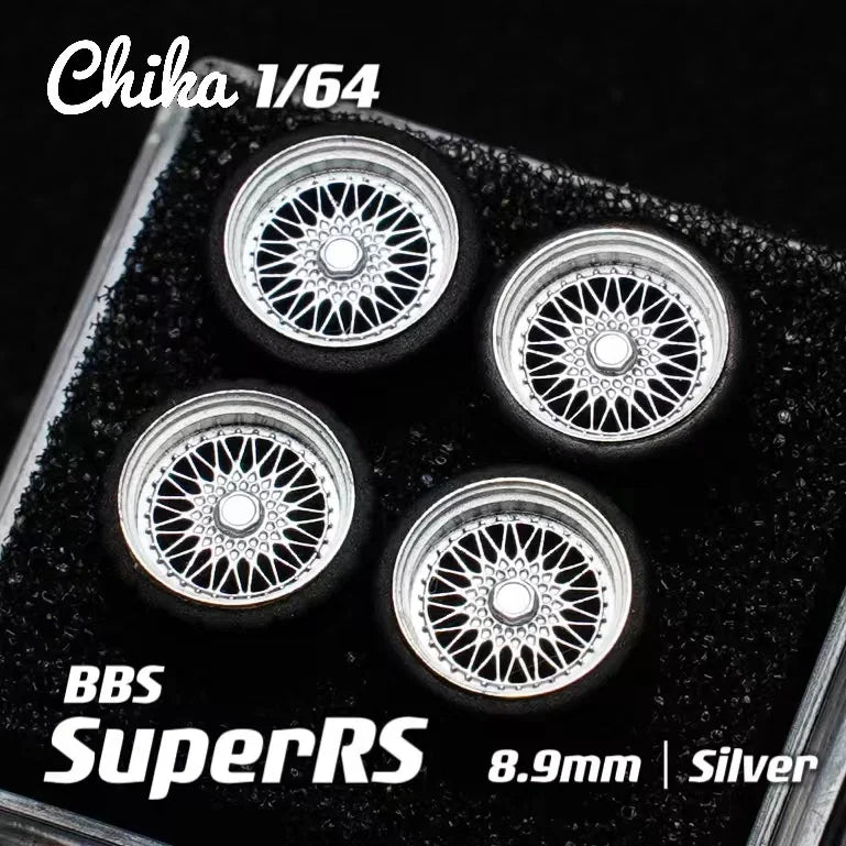 Hotwheels Tomica MiniGT (Supplied with axle) 1/64 Chika Wheels with Rubber Tires Model Car Modified Parts BBS RS JDM VIP For