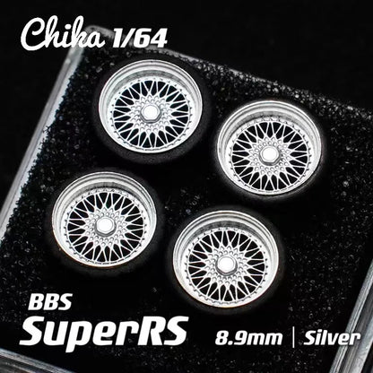 Hotwheels Tomica MiniGT (Supplied with axle) 1/64 Chika Wheels with Rubber Tires Model Car Modified Parts BBS RS JDM VIP For