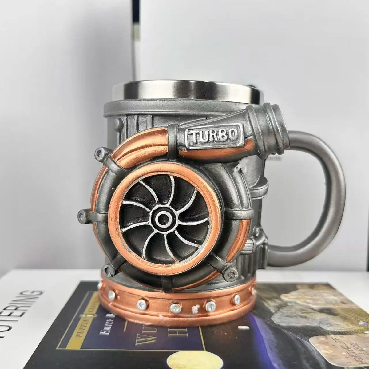 3D Turbocharger Shape Mug, BorgWarner Style Coffee Cup, Creative Car Engine Mug for Car Lovers, Stainless Steel/Resin Tea Mug, U