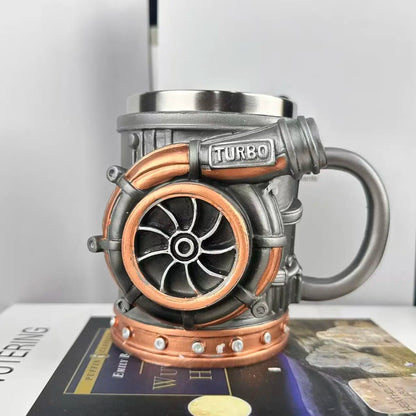 3D Turbocharger Shape Mug, BorgWarner Style Coffee Cup, Creative Car Engine Mug for Car Lovers, Stainless Steel/Resin Tea Mug, U