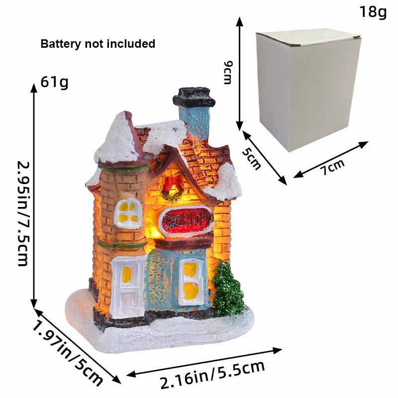 Christmas Ornament Village Houses LED Light Collectible Figurines Snow Blanket Desktop Decoration Town Scene Xmas New Year Gift
