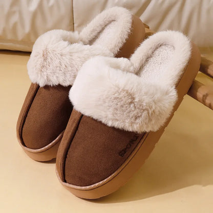 Winter Warm Sports Fluffy Slippers Women Thick Sole Non Slip Plush House Shoes Woman Fashion Faux Fur Platform Indoor Slippers