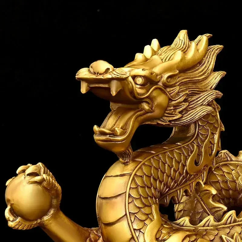 Feng Shui Lucky Copper Dragon Ornaments Wealth Figurine Home Office Desktop Decor