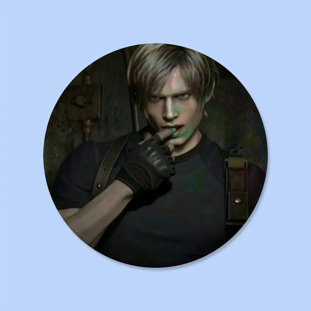 Game Resident Evil Cartoon Leon Kennedy Badges 25 32 44 58 75 Mm Round Cosplay Pin Bag Decor Friends Gifts Brooch Souvenir