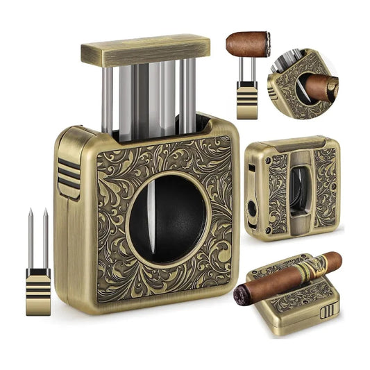 Cigar Cutter,4 in 1 Multifunction V Cut Cutter with Cigar Punch,Cigar Holder & Twin Nubber,Suitable for Max 60 Ring Gauge Cigars