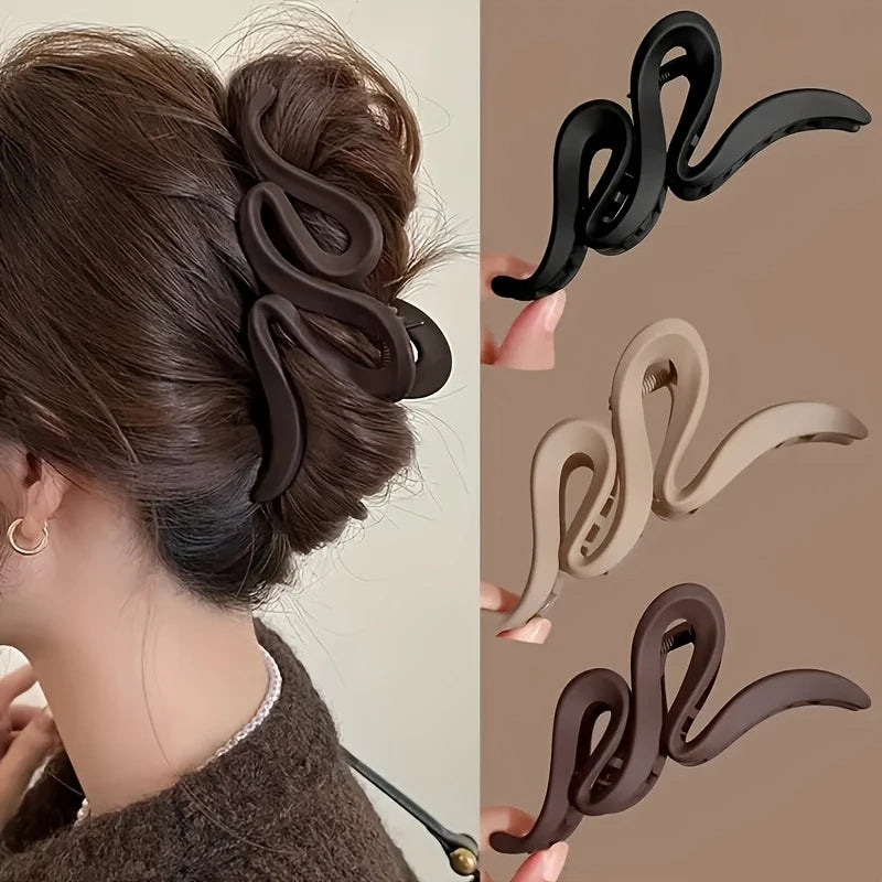 Women'S Matte Wave Hair Clip - Retro Y2K Style, Solid Color Shark Clip - Easy To Knot And Style