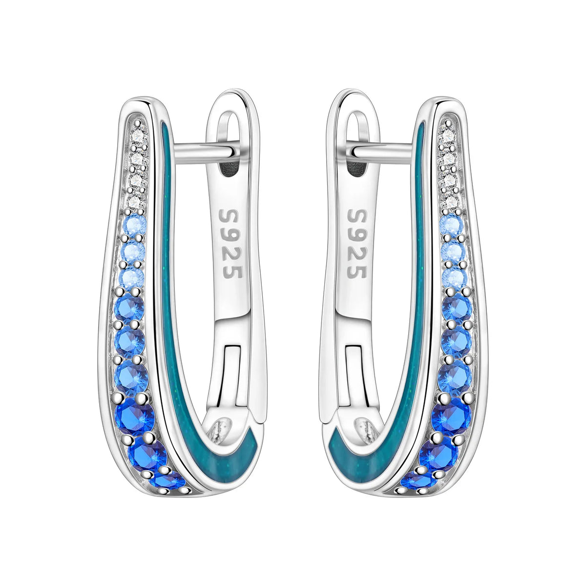 Orstarry Original 925 Sterling Silver Minimally Design Blue Zircon Earrings Women Hoop Earring Anniversary Jewelry Gifts