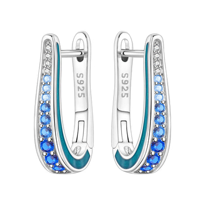 Orstarry Original 925 Sterling Silver Minimally Design Blue Zircon Earrings Women Hoop Earring Anniversary Jewelry Gifts