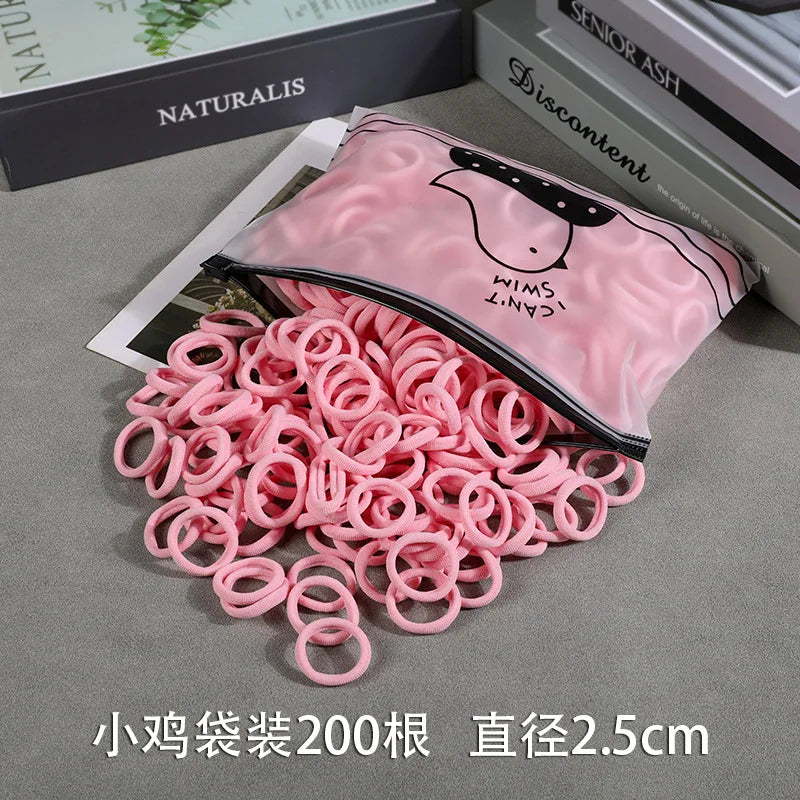 200Pcs Children's Hair Band Headgear Baby Rubber Band Women's Tie Head Girls' Headband High Elasticity Rope Hair Accessories