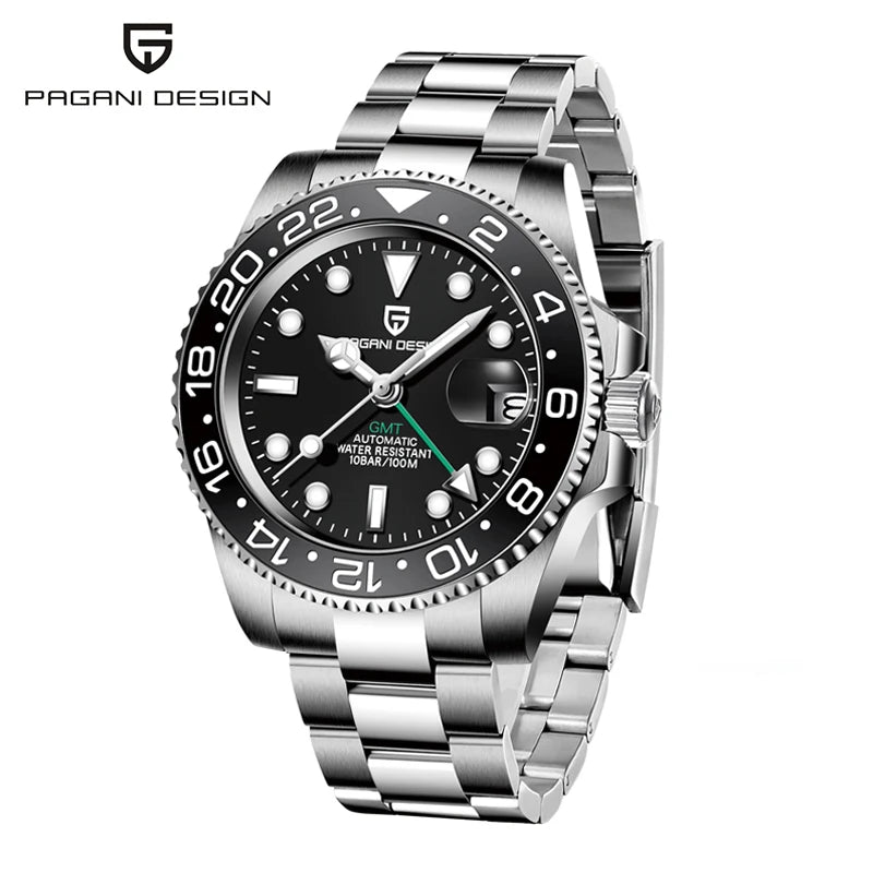 PAGANI DESIGN New Men Watch GMT Mechanical Wristwatch 40mm Automatic Watch Stainless Steel Waterproof Business Watches for Man