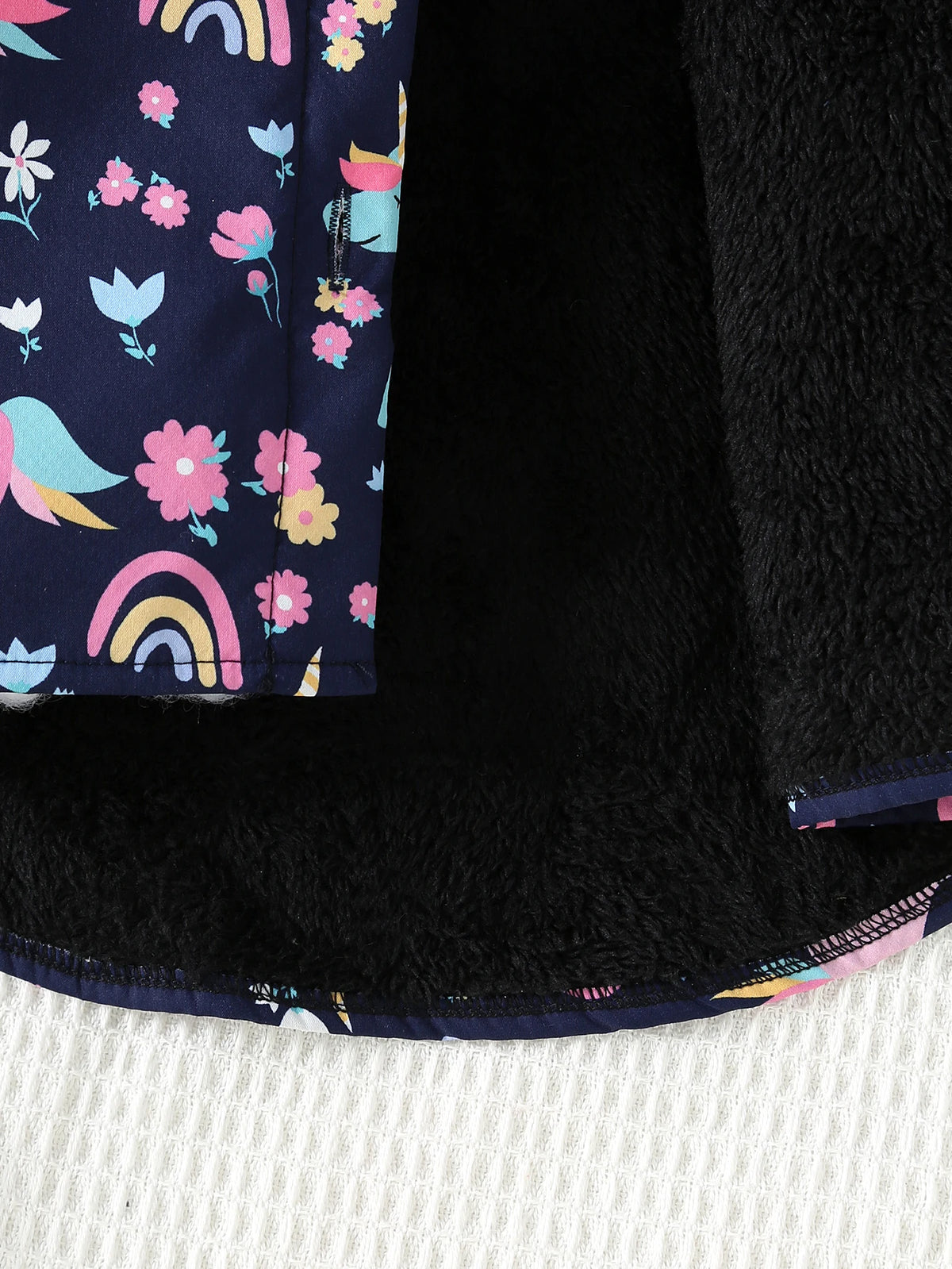 Autumn And Winter Girls' Unicorn Flower Printed Jacket With Plush Insulation Long Sleeved Casual Hooded Jacket