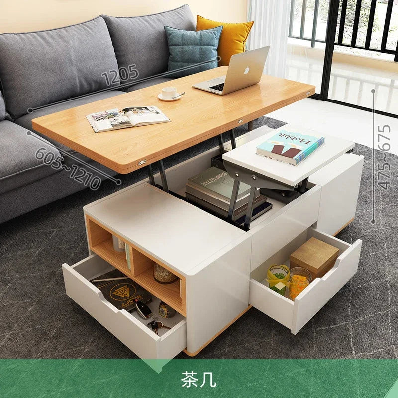 Io S Two-in-one Household With Stool Living Room Multifunctional Rock Slab Lift Coffee Table Dining Table Integrated Dual-purpo