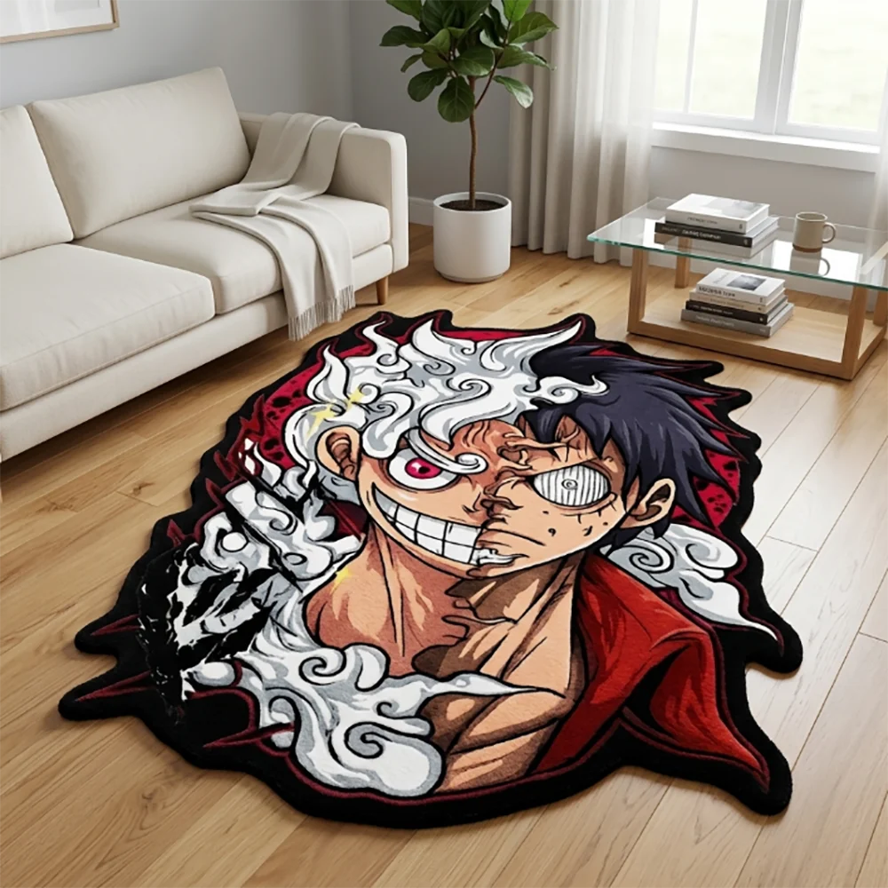 Irregular One Piece Carpet Gear 5 Nika Luffy Split Face Anime Floor Mat Fluffy Non-slip Rug Gaming Bedroom Fan Gift