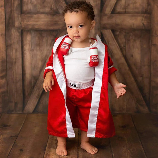 Newborn Photography Props Boxing Theme Baby Photo Outfit Infant Bathrobe Shorts Gloves Set Newborn Photo Costume Studio Props