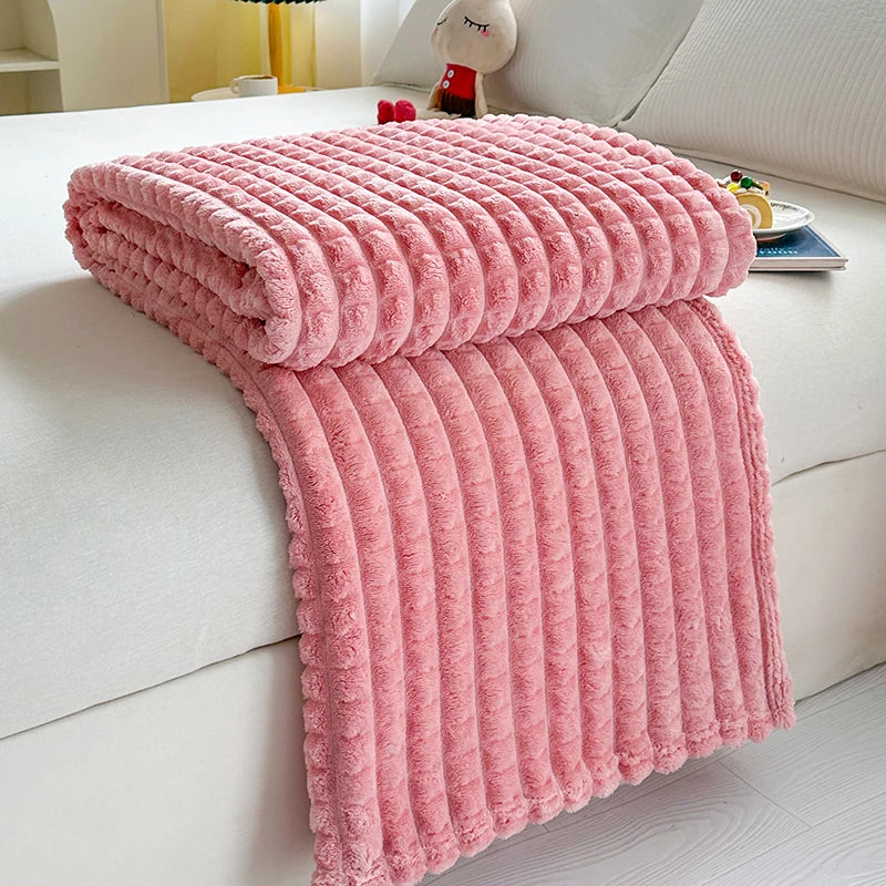 New Simple 3D Plaid Blanket Autumn Winter Soft Warm Multi-functional Sofa Blankets Cozy Durable Artificial Rabbit Plush Blanket