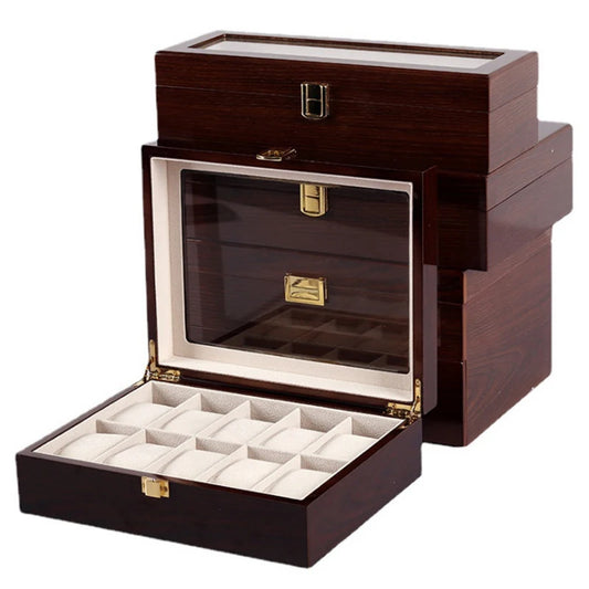 Luxury Handmade Wood 6/10/12Grids  Watch Clock Box for Men's and Women's Jewelry Storage Packaging Box Watch Organizer Display