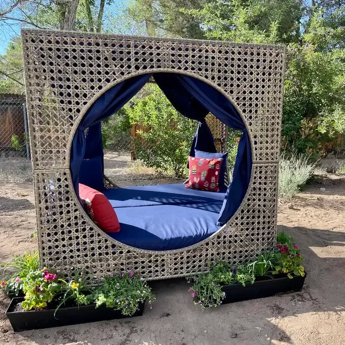 ABB  outdoor rattan bed round bed recliner Internet celebrity bed and breakfast garden hotel villa courtyard sofa