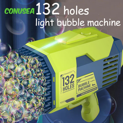 Bubble Gun Machine 132 Holes Soap Automatic Blower with Light Toys for Kids Children Boys Gifts Outdoor Toys Wedding Kids