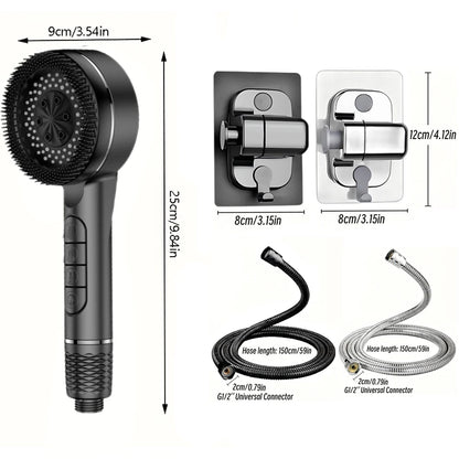 4 Modes Self-cleaning Shower Head with Silicone Brush One-Key Stop Water Massage High Pressure ABS Showerhead with Filter