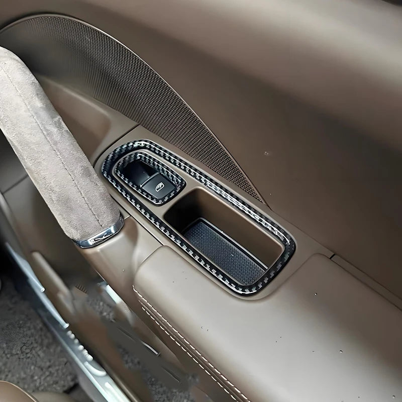 For Porsche Macan 2014-2025 Carbon Fiber Style Car Window Lifter Button Cover Trim Accessories