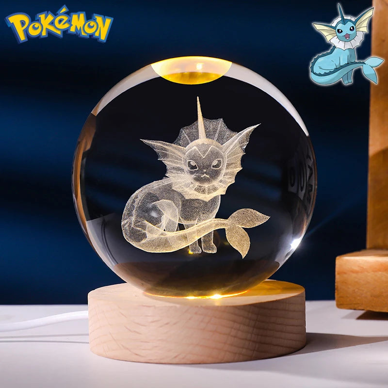 Pokemon 3D Crystal Ball Figure Toys Blastoise Scyther Garchomp Greninja Lugia Ampharos Gengar Glass Ball Night Light Gifts Kids