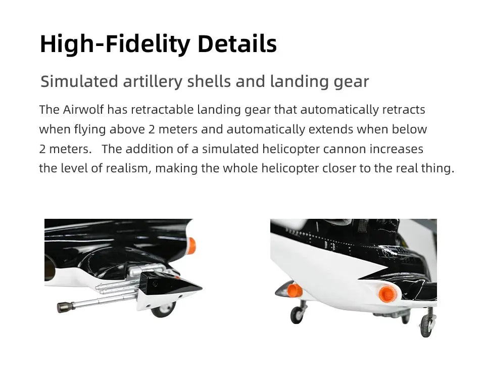 FLYWING Airwolf Scale Helicopter with Retractable landing gear ACE LED Light Auto return 470 Size FLY WING Airwolf RC Helicopter