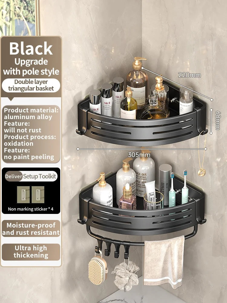 No Need To Drill Wall for Installation Aluminum Bathroom Shelf Shelves Shampoo Rack Storage Holder Kitchen Organizer Wall Rack