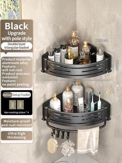 No Need To Drill Wall for Installation Aluminum Bathroom Shelf Shelves Shampoo Rack Storage Holder Kitchen Organizer Wall Rack