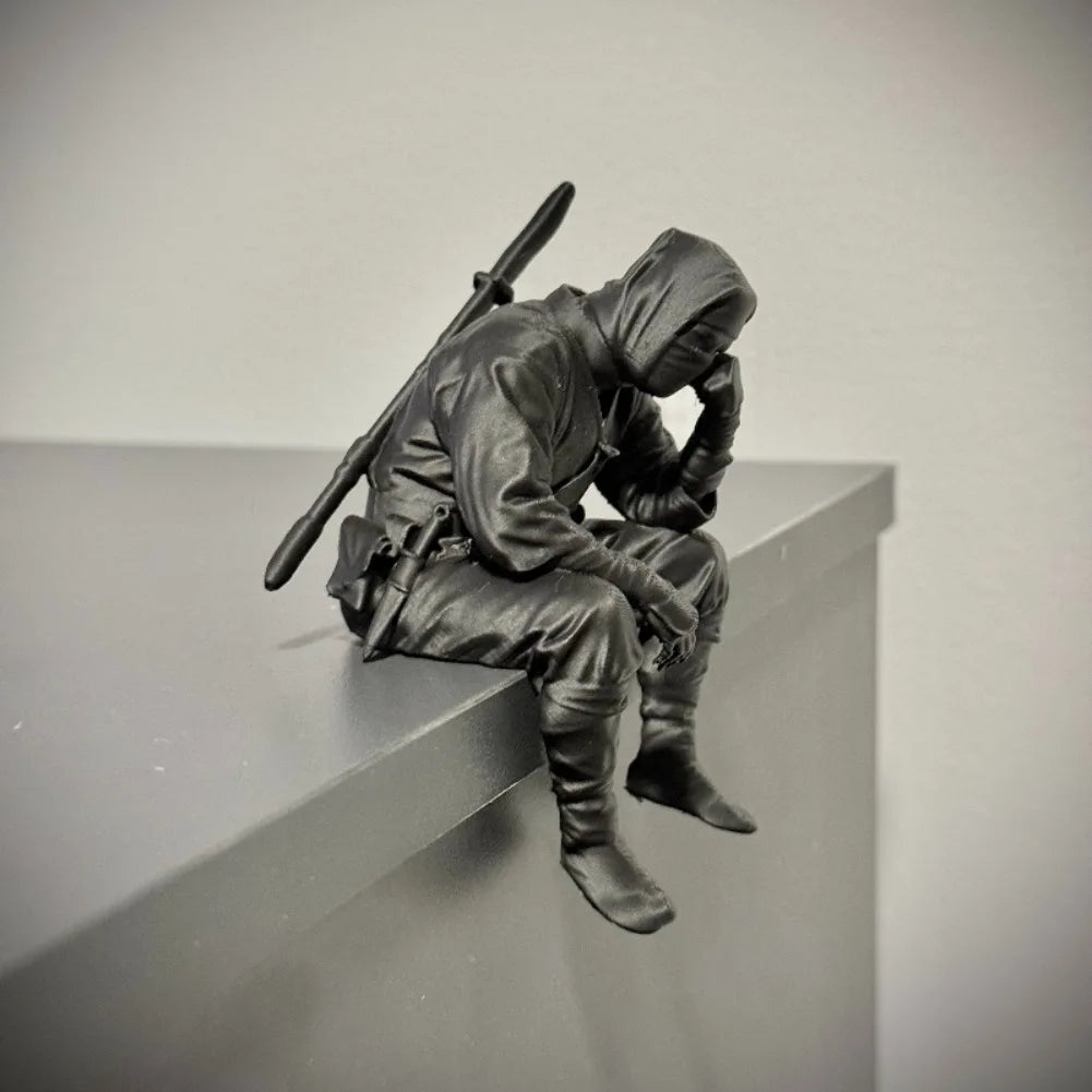 Japanese Seated Ninja Figurine 3D Printed Sad Healing Guardian Statue Wall Hanging Ornament Creative Desktop Home Office Decor