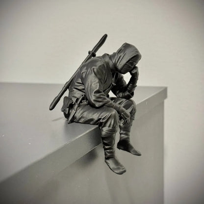 Japanese Seated Ninja Figurine 3D Printed Sad Healing Guardian Statue Wall Hanging Ornament Creative Desktop Home Office Decor