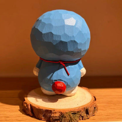 Doraemon Anime Character Peripherals Hand-Made Solid Wood Carving Products Figure Cat Desktop Ornaments Model Toy Birthday Gift