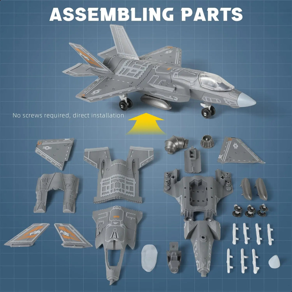 1:72 Scale F-35 Fighter Jet Quick Build Model Kit Plastic Millitary F35 Airplane Toy Assembly Aircraft Model with Stand for Kids