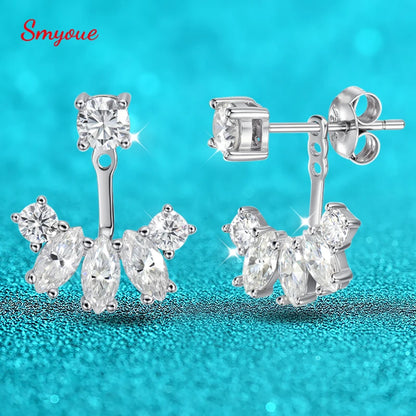 Smyoue Certified All Moissanite Drop Earrings for Women Detachable Earcuff Party Jewelry Pure 925 Silver Stud Earring 2 Use Way