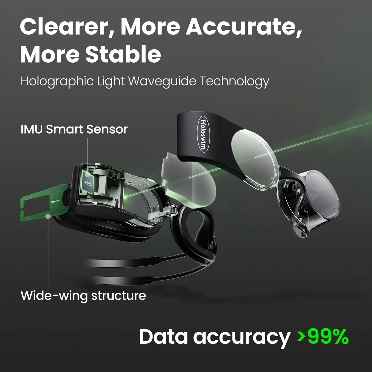 HOLOSWIM 2PRO Smart Swim Goggles, AR Data Display, AI Swim Analysis, Personalized Training Plans, Winged Low-Drag Design, IP68