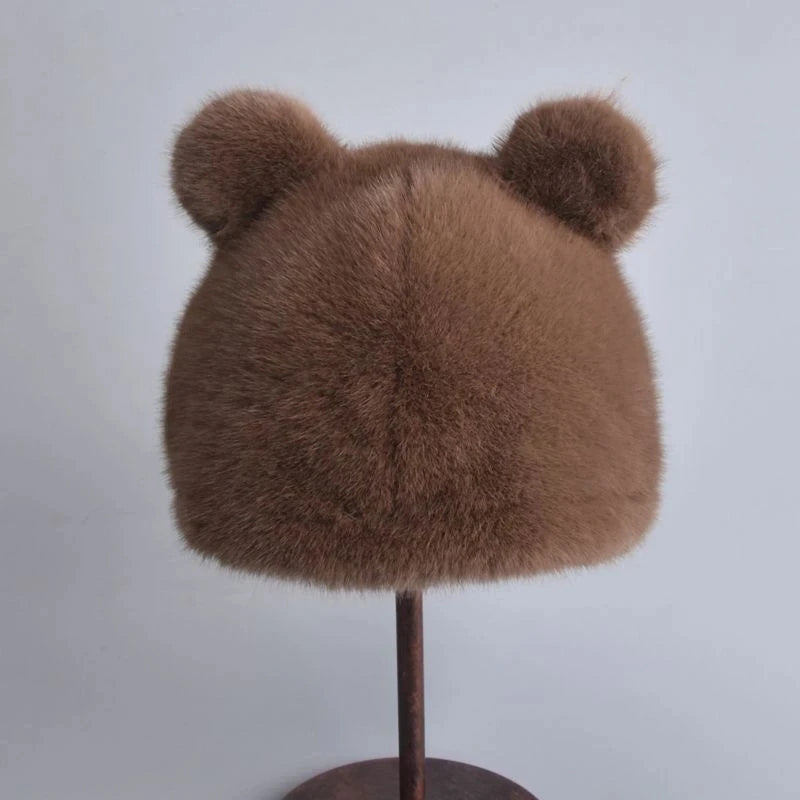 Winter Luxury Faux Mink Fur Beanies Caps Women's Earmuffs Fashion Warm Cap Berets Faux Mink Fur Brim 2026 Fashion Warmer Cap
