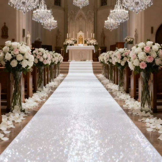 Elegant White Sparkling Wedding Aisle, Romantic Ceremony Decorations for Weddings, Valentine's Day, Christmas, and Thanksgiving