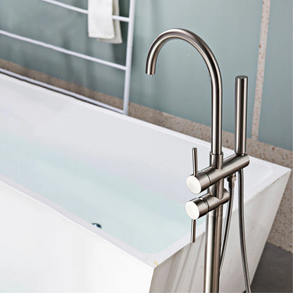 AITANA Luxury Black Brass Bathroom Faucet. Floor Standing Design with Simple 2 Handle Hot and Cold Bathtub and Dual-Mode Faucet