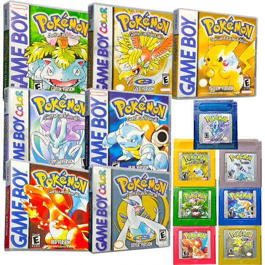 NEW Classic Pokemon GBC Game Cartridge Bundle 7 Styles For Game Boy Color GBA SP Retro RPG Game Card For Pokemon Fans Collection