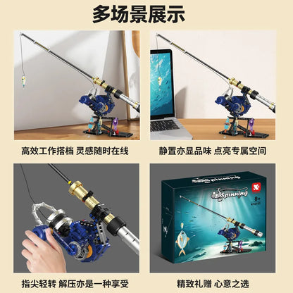 Fishing Rod Brick Simulated Gear Reel Fishing Rod Model Building Blocks Creative DIY Simulated Fishing Game Educational Toy Gift
