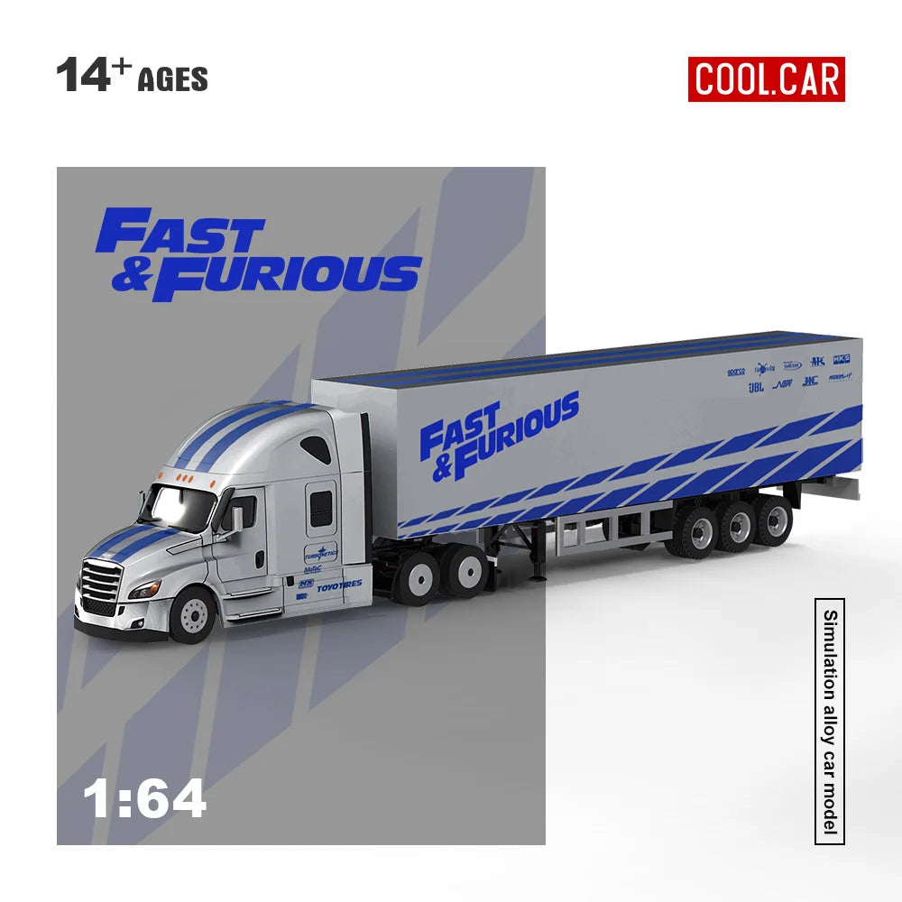 Cool Car 1/64Blue Silver Striped Livery Heavy Truck Diecast Alloy Model Mini Simulation Lorry Desktop Hobby Collectible Ornament