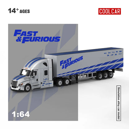 Cool Car 1/64Blue Silver Striped Livery Heavy Truck Diecast Alloy Model Mini Simulation Lorry Desktop Hobby Collectible Ornament