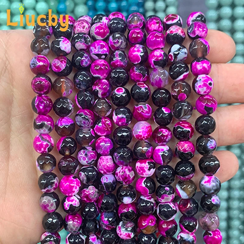 Faceted Dragon Patterned Fire Agate Natural Stone Beads for Jewelry Making DIY Traditional Decoration Retro Rings 15' Strand 8mm