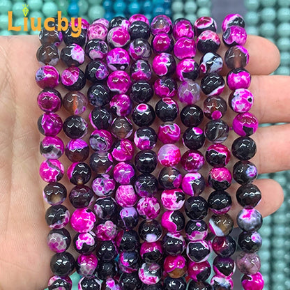 Faceted Dragon Patterned Fire Agate Natural Stone Beads for Jewelry Making DIY Traditional Decoration Retro Rings 15' Strand 8mm