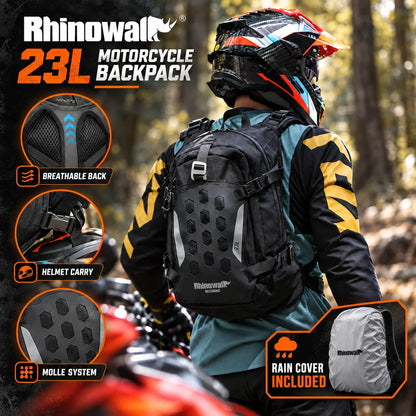 Rhinowalk Motorcycle Backpack 23L MOLLE Helmet Carry Riding Bag Rain Cover Reflective Logo Motocross Motorbike Storage Luggage