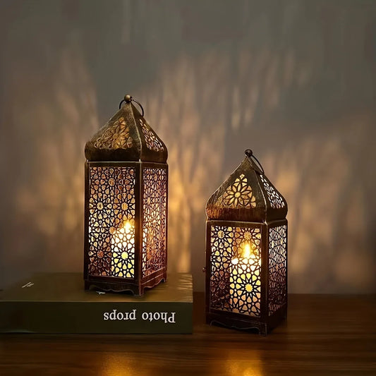 Vintage Hanging Lantern Metal Candle Holder Cutout Decorative for Home Garden Patio Party Indoor Outdoor
