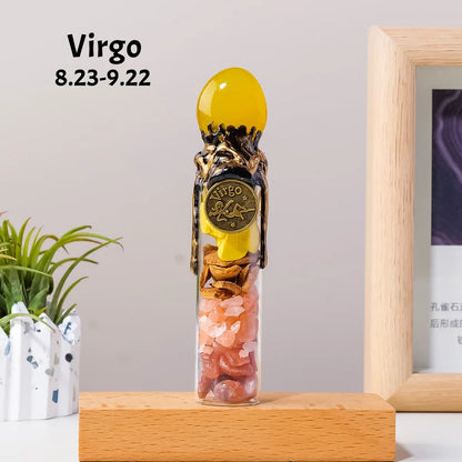 1PC Natural Crystal Zodiac Wishing Bottle, Magic Energy Healing Stone Drifting Bottle with Raw Stones, Spiritual Divination Reik